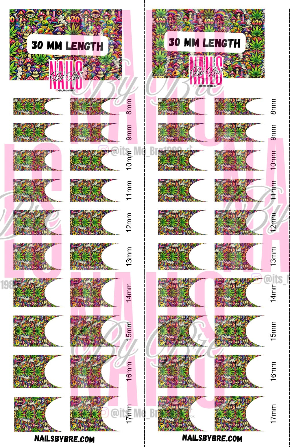 30mm length cosmic high frenchie print waterslide decal