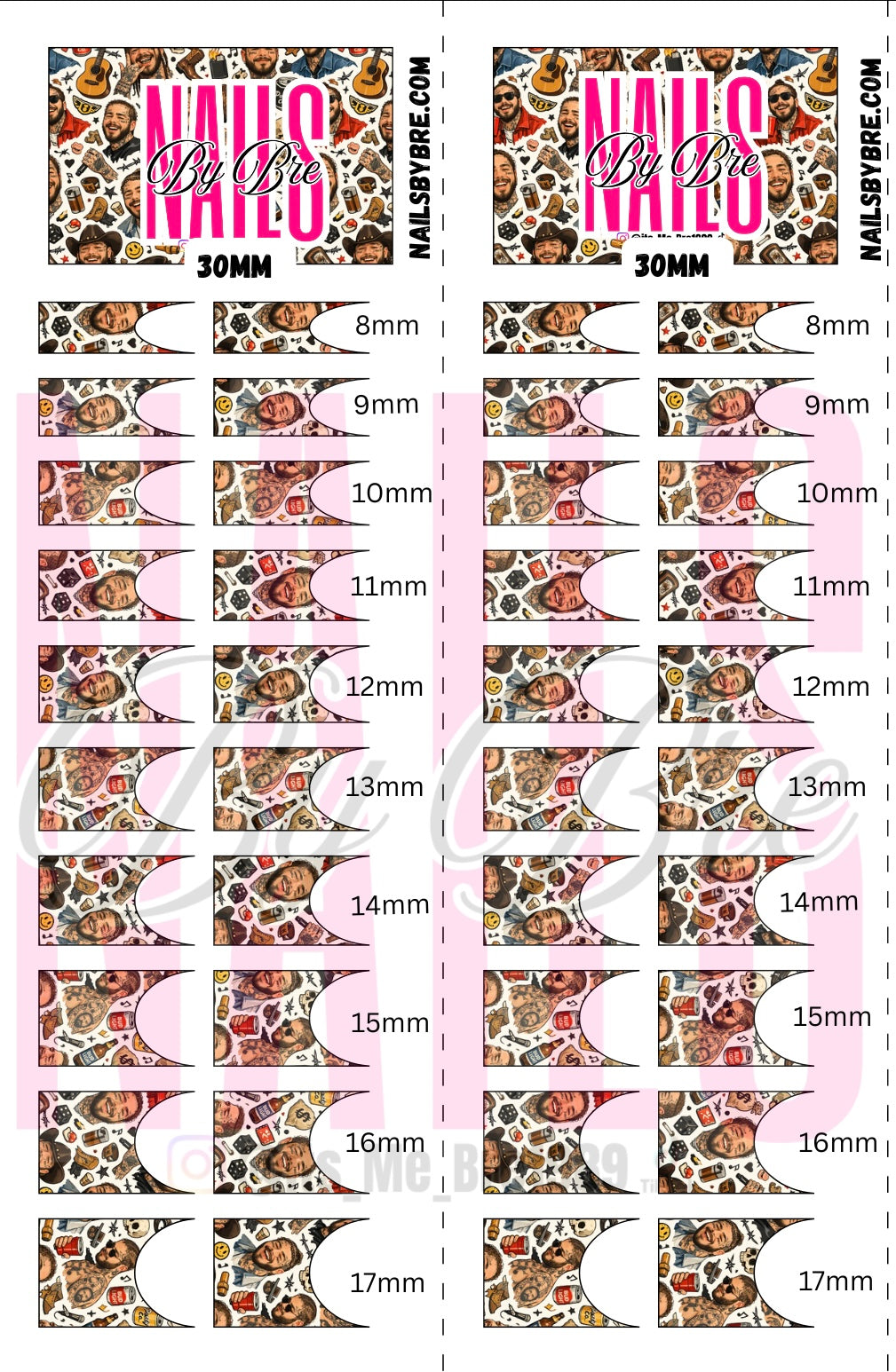 30mm length Posty print water slide decal