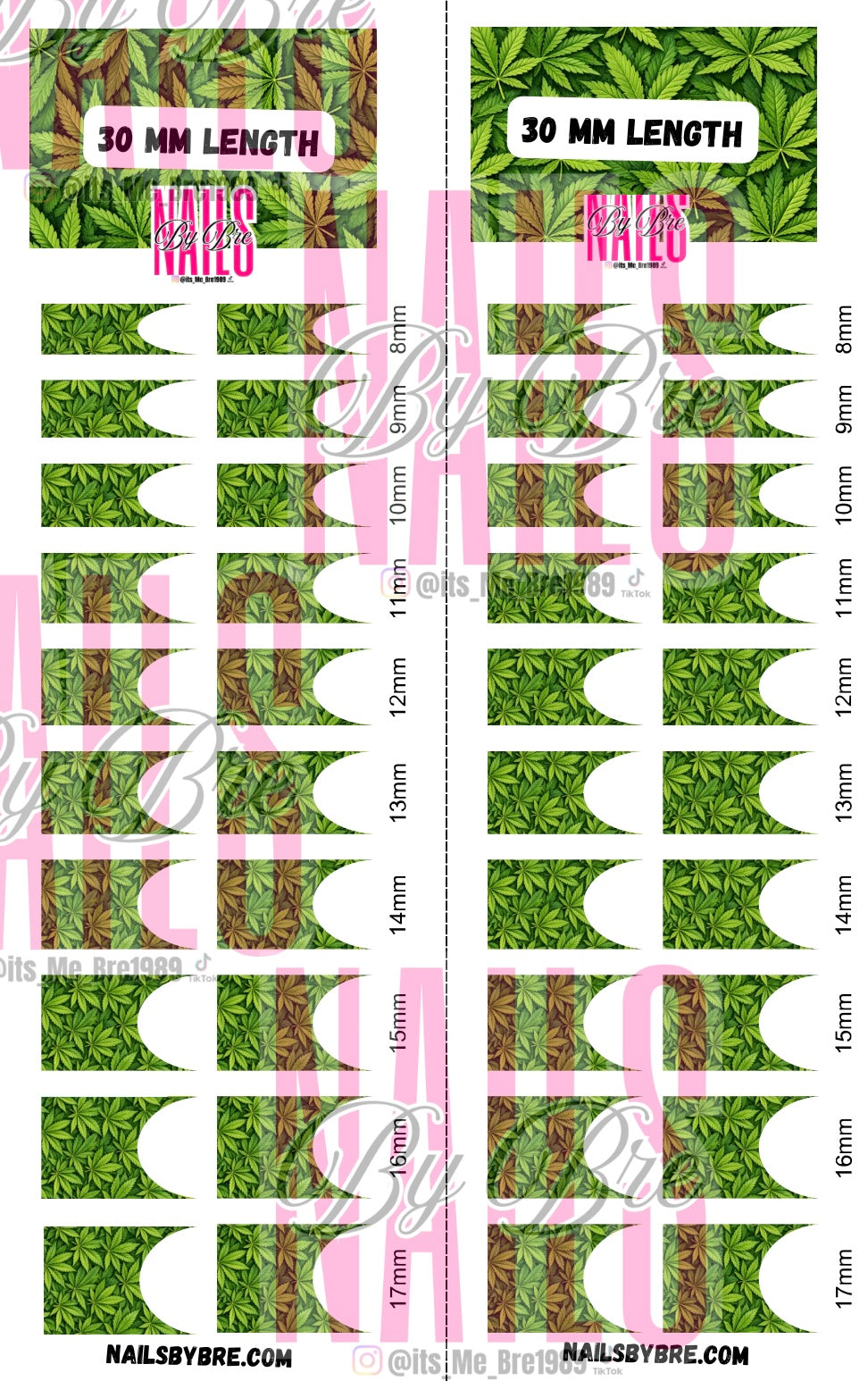 30mm length 420 leafy vibes frenchie print waterslide decal