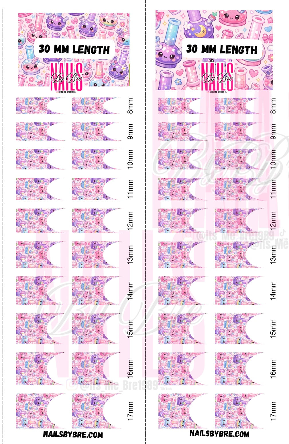 30mm length puff princess frenchie print waterslide decal