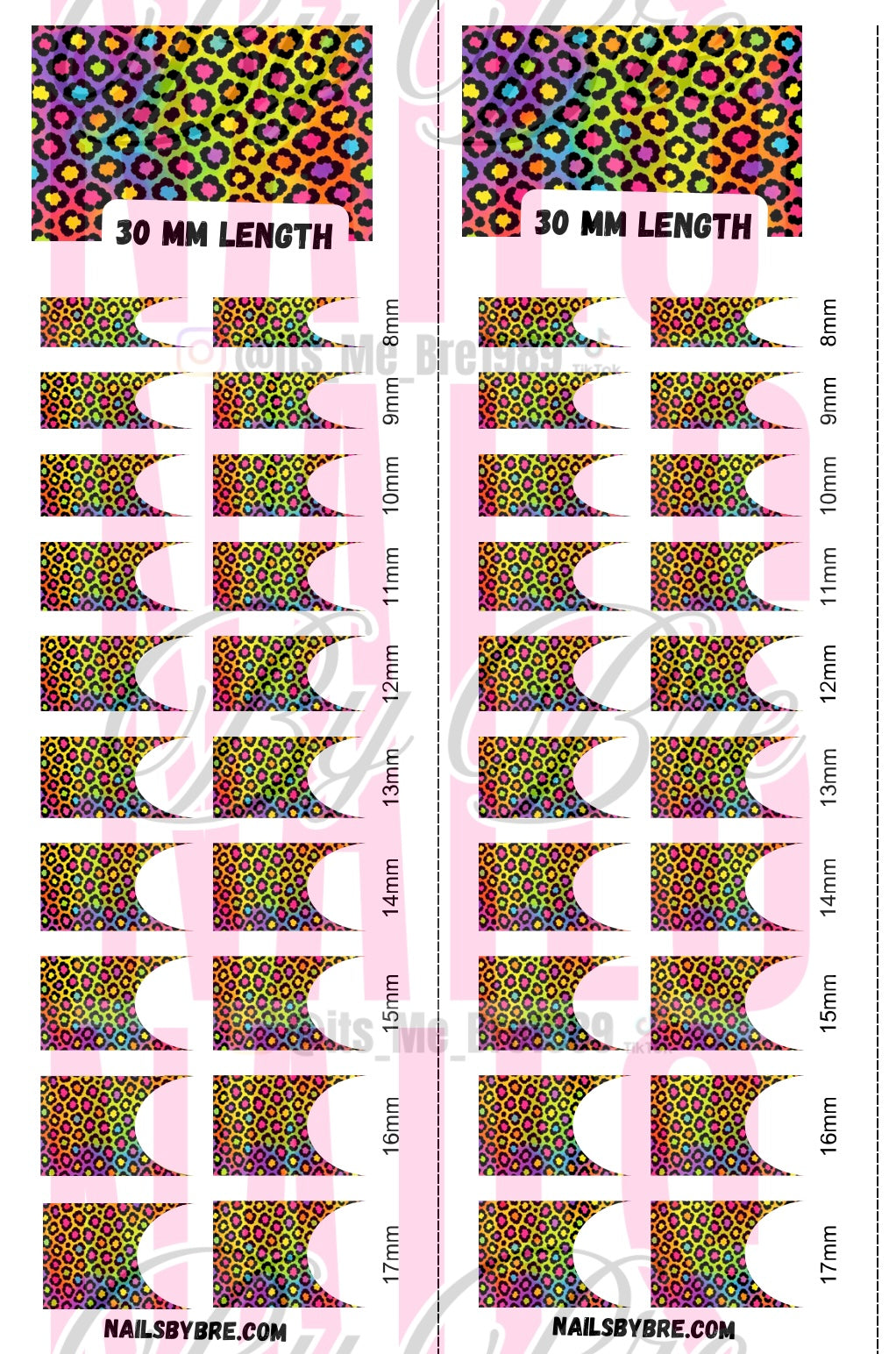 30mm length neon leopard frenchie waterside decals