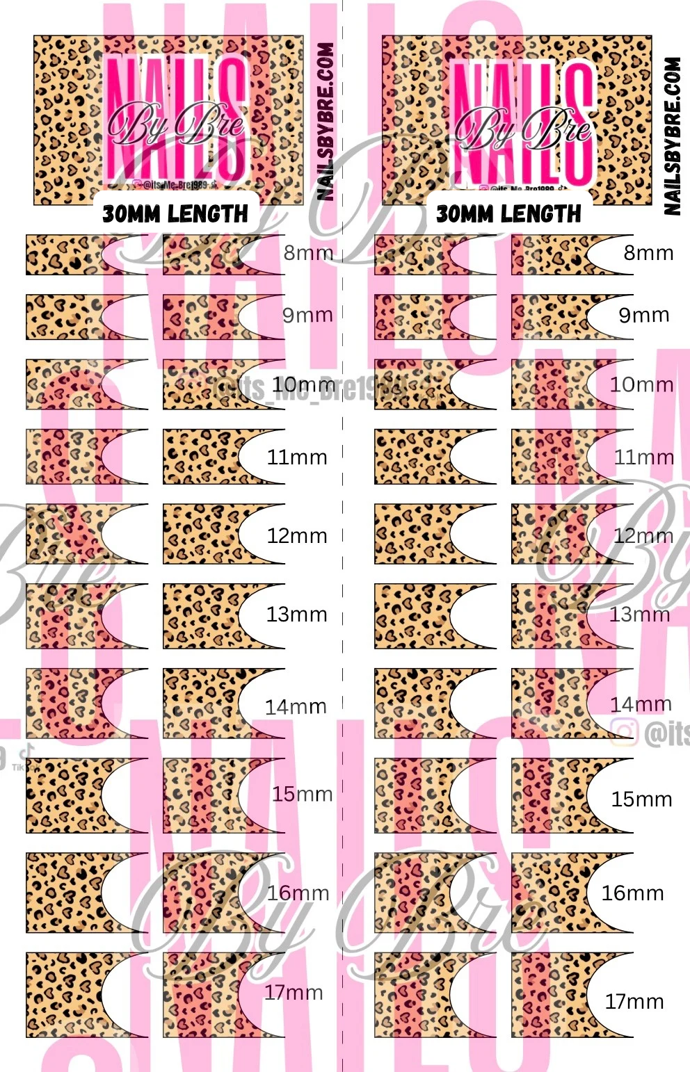 30mm length frenchie leopard print water slide decal